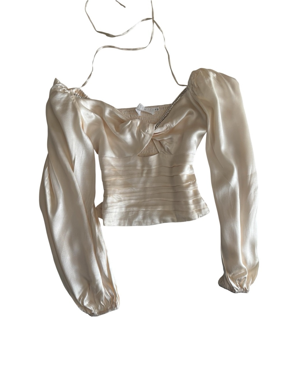 Astr Cream Twist-Front Puff Sleeve Blouse